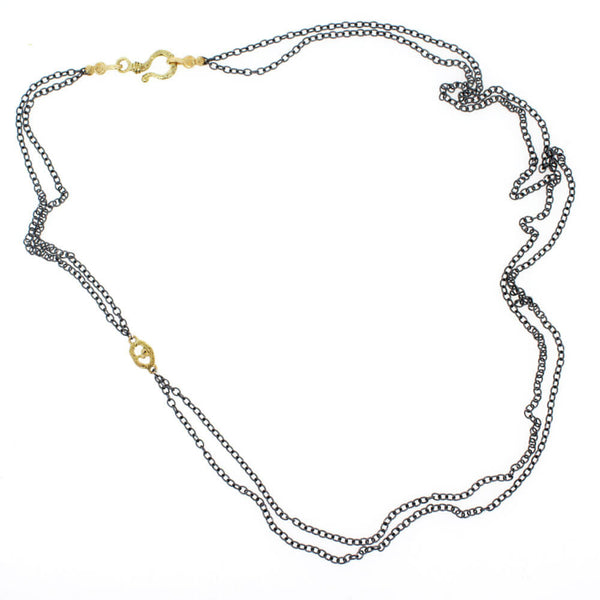 Double Cable Chain Necklace with Open Pebble