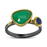 Textured Pebbles Ring with Emerald and Iolite 