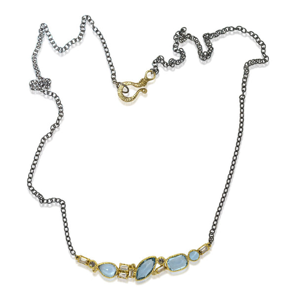 Custom aquamarine and diamond geo necklace