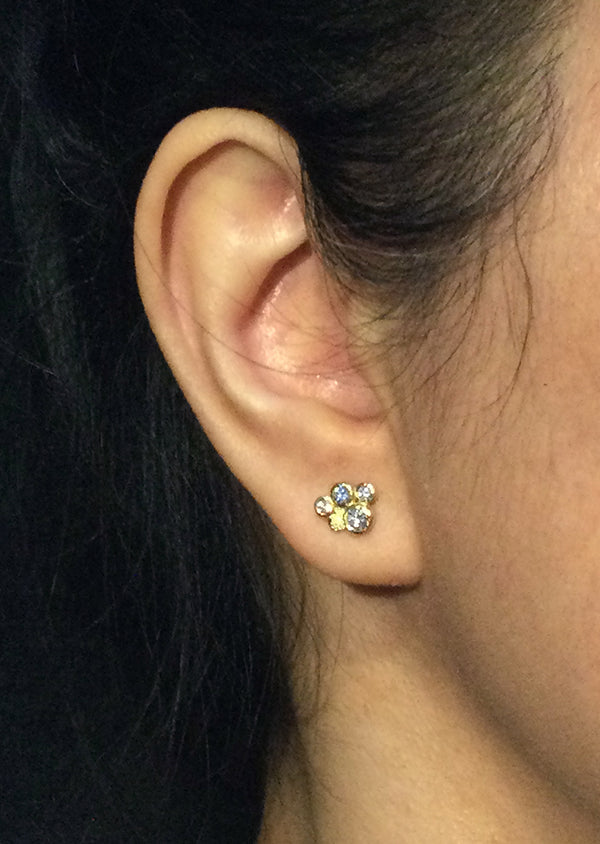 Diamond Cluster Four Stud Earrings on ear