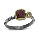 Cactus Texture Ring with Free-Form Rhodolite Garnet and diamond