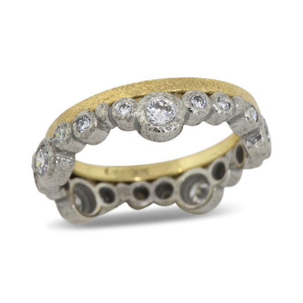 Sparkling diamond band stacked with 18k yellow gold band