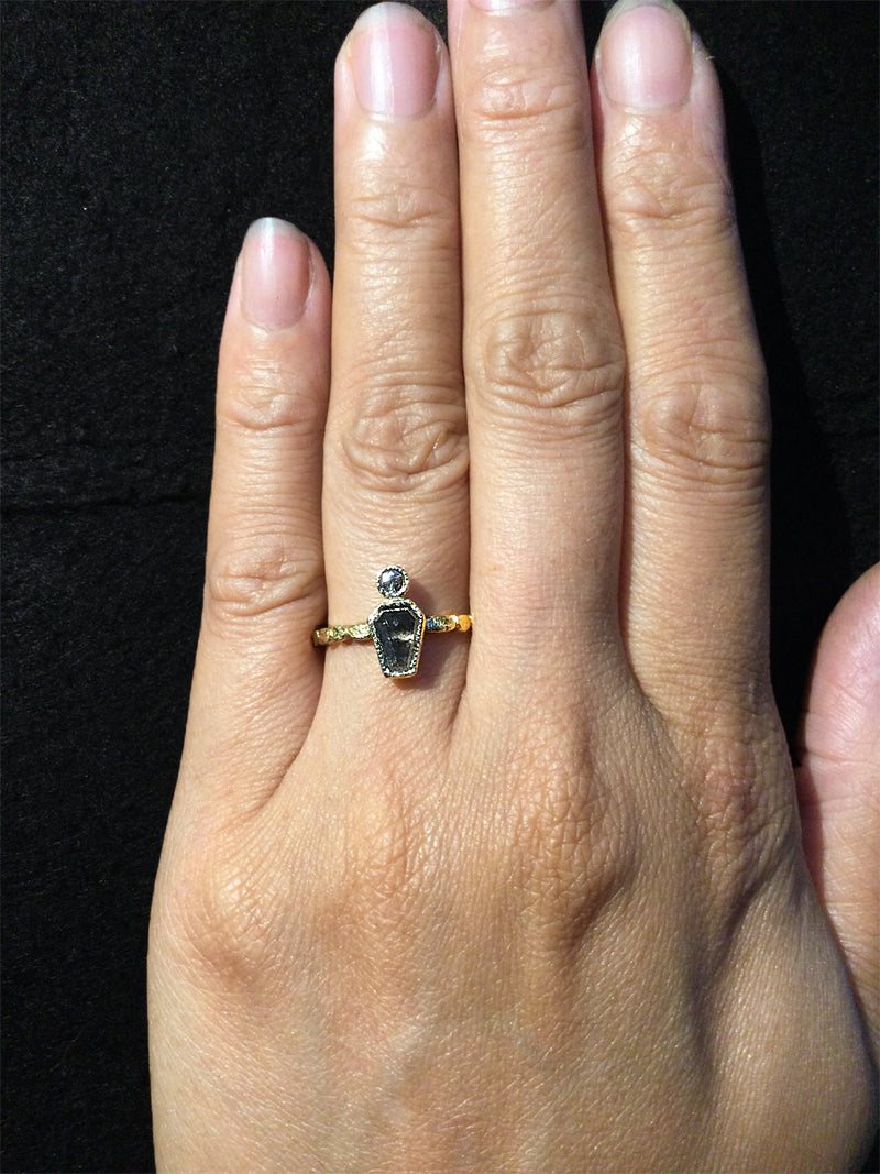 Skinny Pebbles Hexagonal Diamond Ring on hand