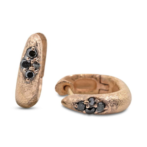 Ancient Hinged Hoop Earrings with black diamonds in rose gold