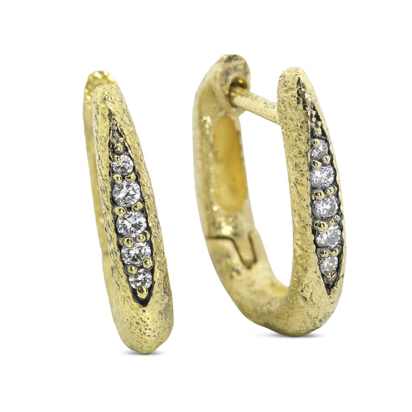 Floating Natural Diamond Hoop Earrings Pair or Single Solid 14K Gold–  Vintage Magnality
