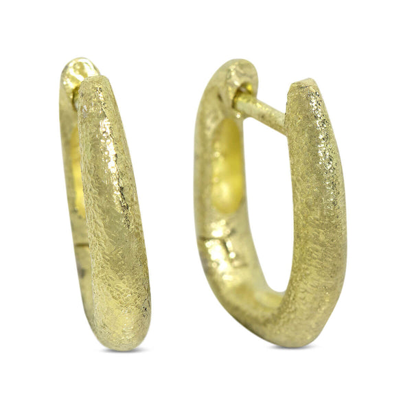 Elongated Ancient Hinged Hoop Earrings in 18k yellow gold