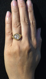Large Dew Pond Signet Diamond Ring in 18k gold on hand