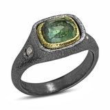 Mountain Plateau Ring with one of a kind green tourmaline