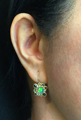 Ethiopian Opal Dangle Earrings on ear