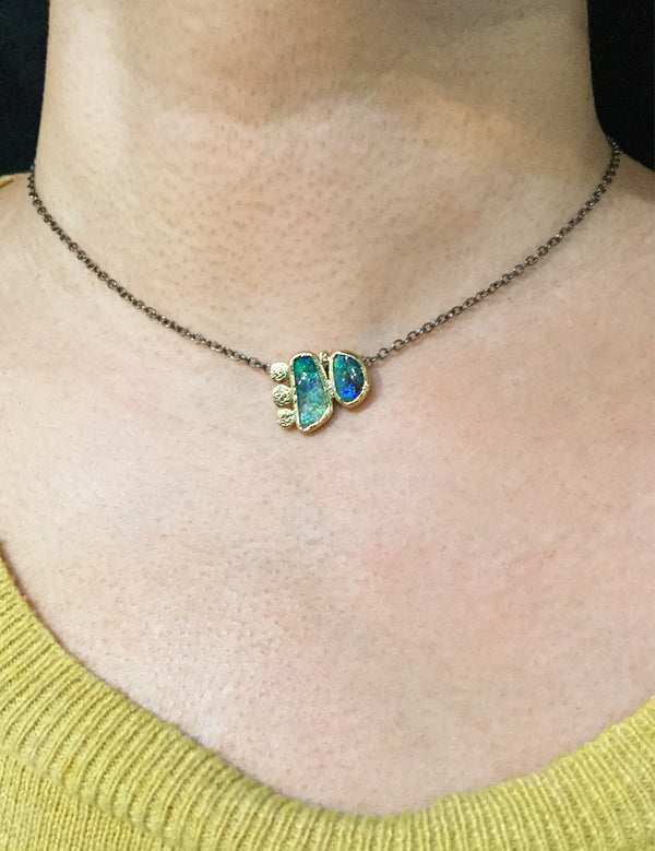 Boulder Opal Duo Necklace on neck