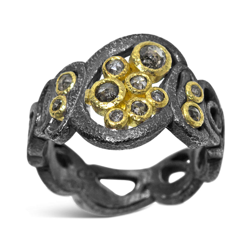 Open Ovals Ring with salt and pepper diamonds 