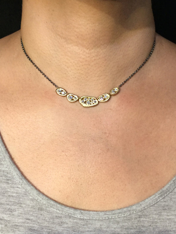 Open Pebble Diamond Necklace on neck