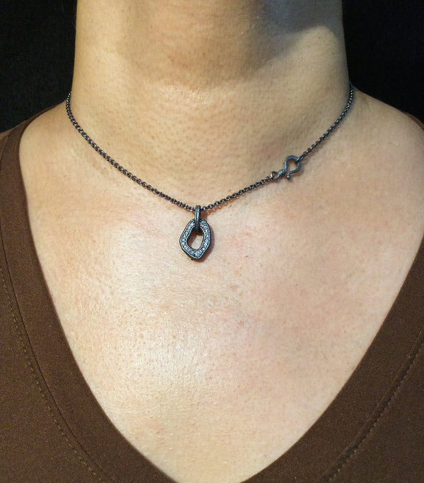 Open Pave Pendant Diamond Necklace on neck