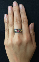 River Pebbles Ring with rhodolite on hand