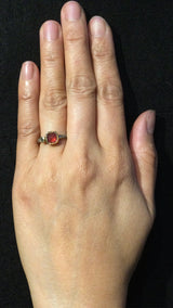 Cactus Texture Ring with Free-Form Rhodolite Garnet and diamond on hand