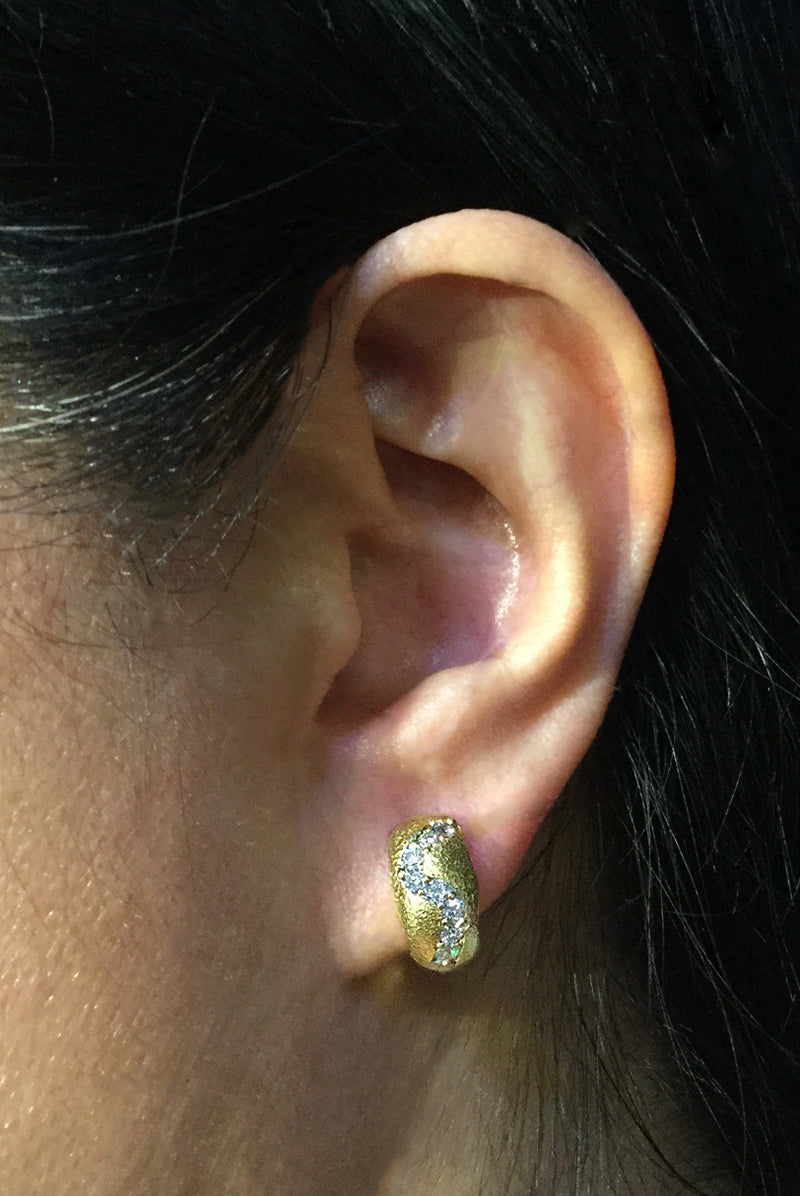 River of Diamonds Hoop Earrings on ear