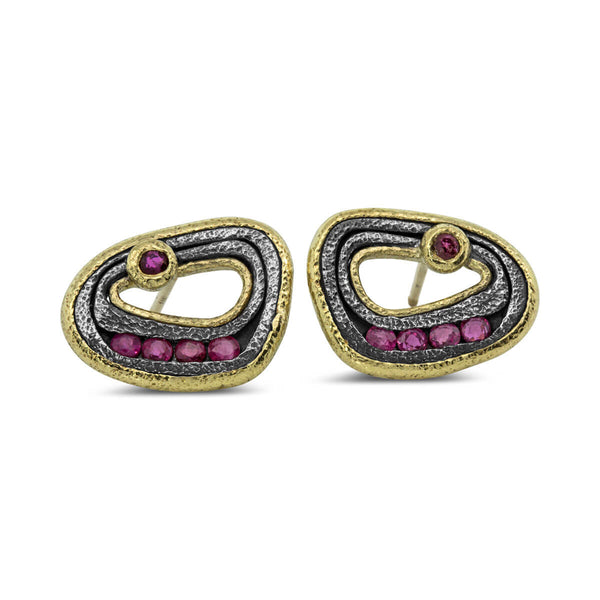 Custom Open Pebble Ruby Earrings