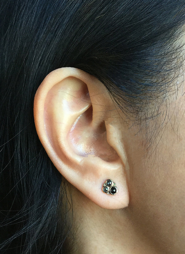 Salt and Pepper Diamond Cluster Stud Earrings