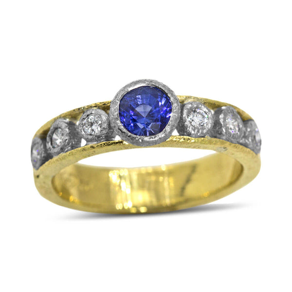 Open Flat Ring with Sapphire and Diamonds