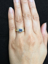 Delicate Double Band with Elongated Cushion Cut Sapphire Ring on hand