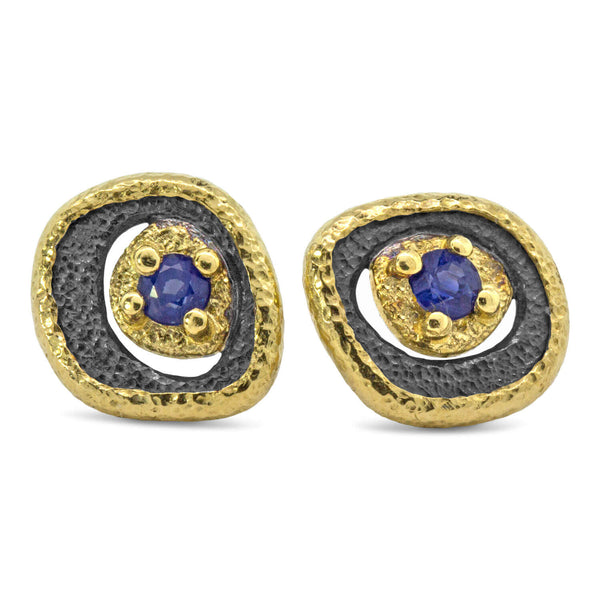 Sapphire Pebble Stud Earrings with gold frame