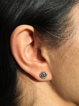 Sapphire Pebble Stud Earrings gold frame ear