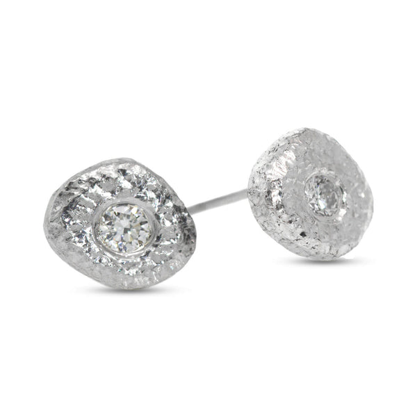 Single Pebble Diamond Stud Earrings in silver