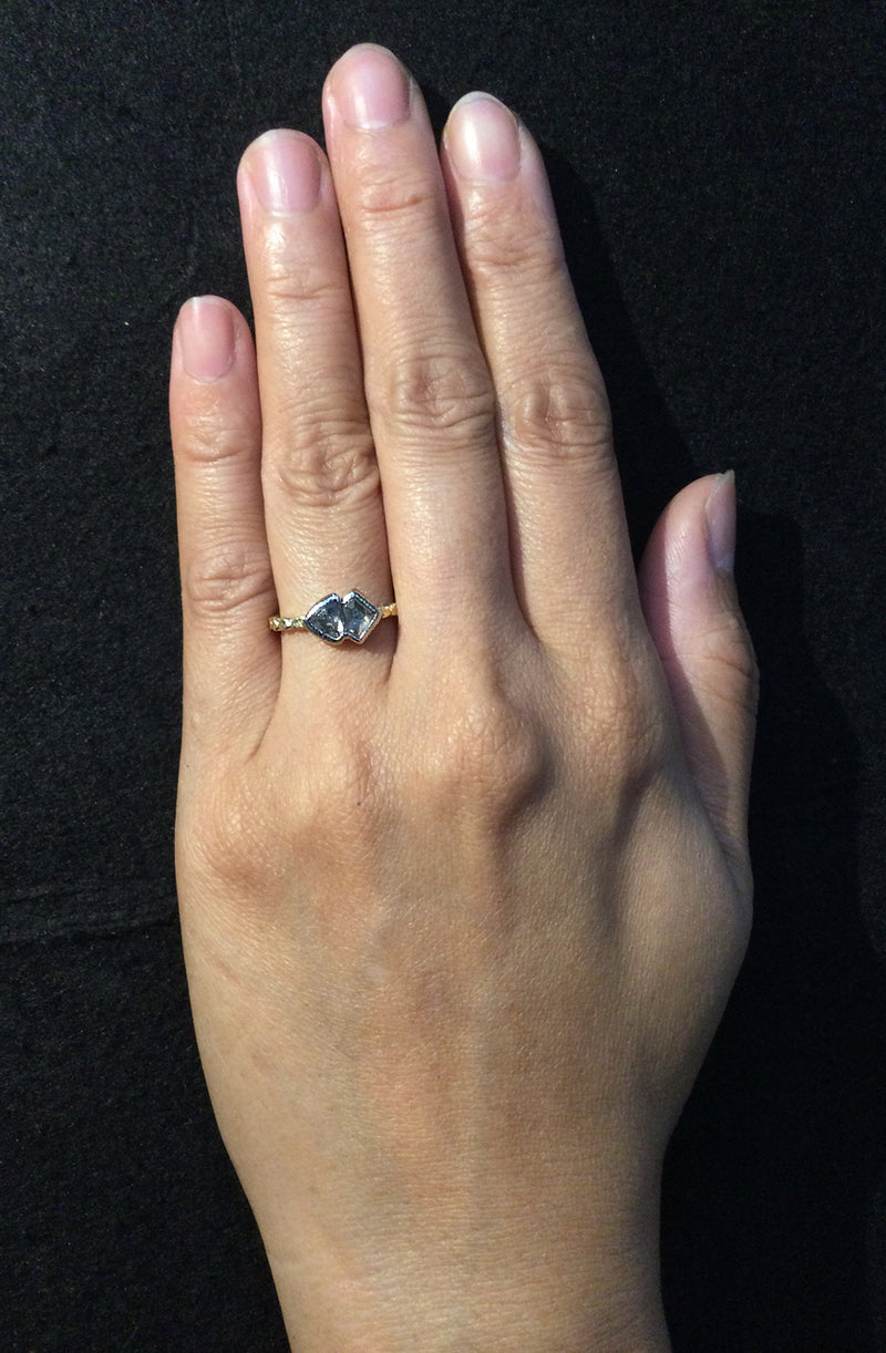 Skinny Pebbles Ring with Geo cut salt & pepper diamonds on hand