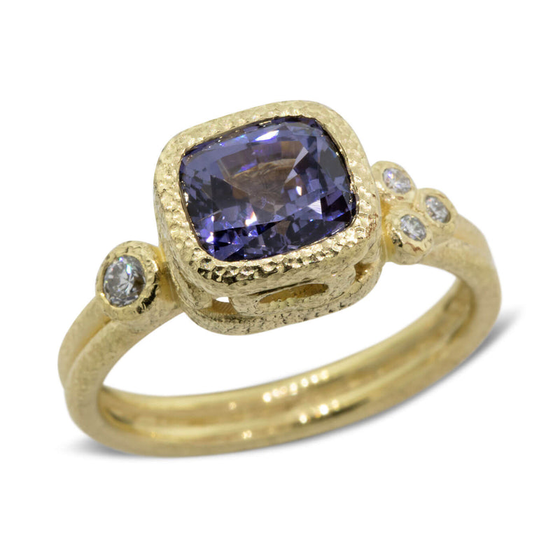 Delicate Double Band Cushion Cut Spinel Ring with diamond