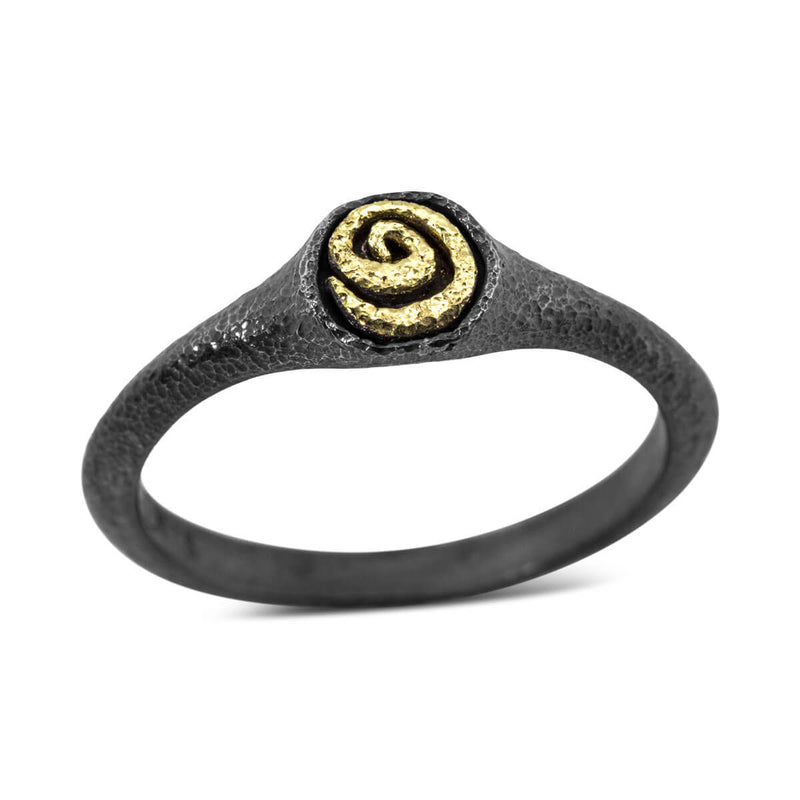 Tiny Spiral Signet Ring in gold and silver