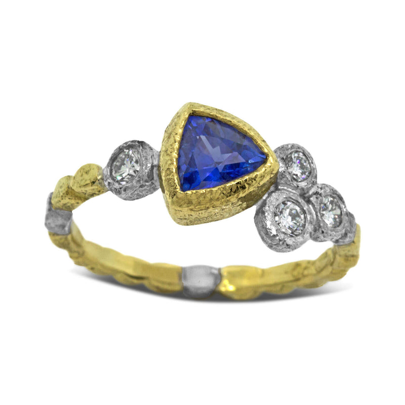 Skinny Pebbles Ring with Trillion Sapphire