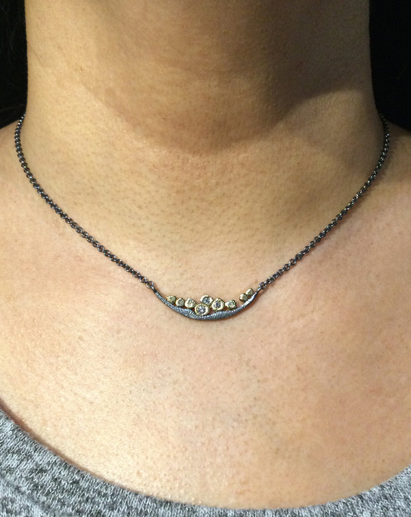 Wavy Pebbles Diamond Necklace on neck